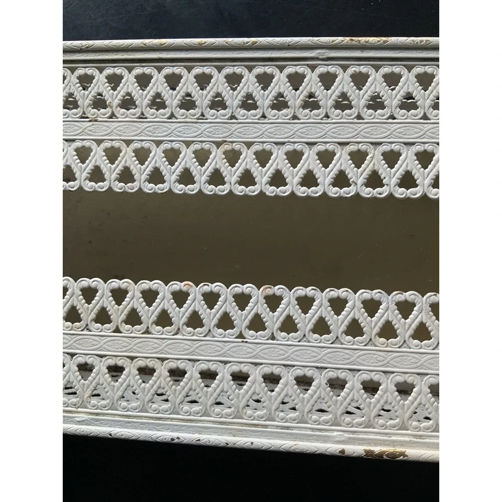Vintage Metal Gold Cream Filigree Tissue Box Cover Hollywood Regency Felt Bottom